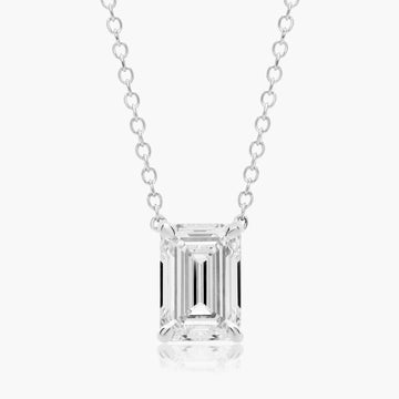 2ct Emerald Cut Lab Diamond Solitaire Pendant in 9ct White Gold