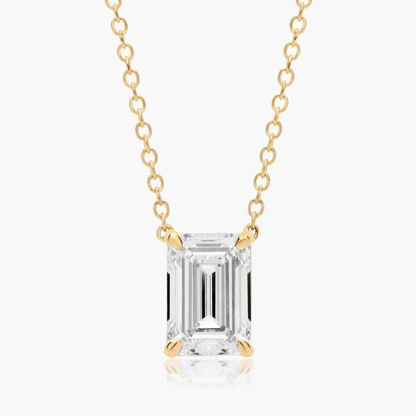 2ct Emerald Cut Lab Diamond Solitaire Pendant in 9ct Yellow Gold