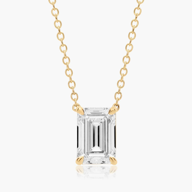2ct Emerald Cut Lab Diamond Solitaire Pendant in 9ct Yellow Gold