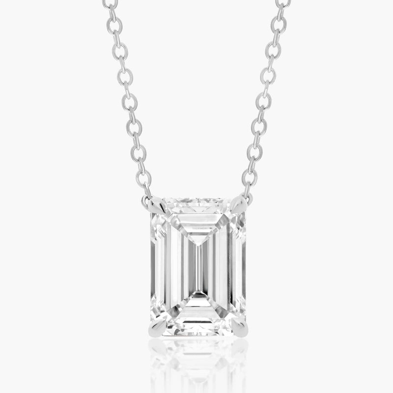 3ct  Brilliant Emerald Cut Lab Diamond Solitaire Pendant in 9ct White Gold