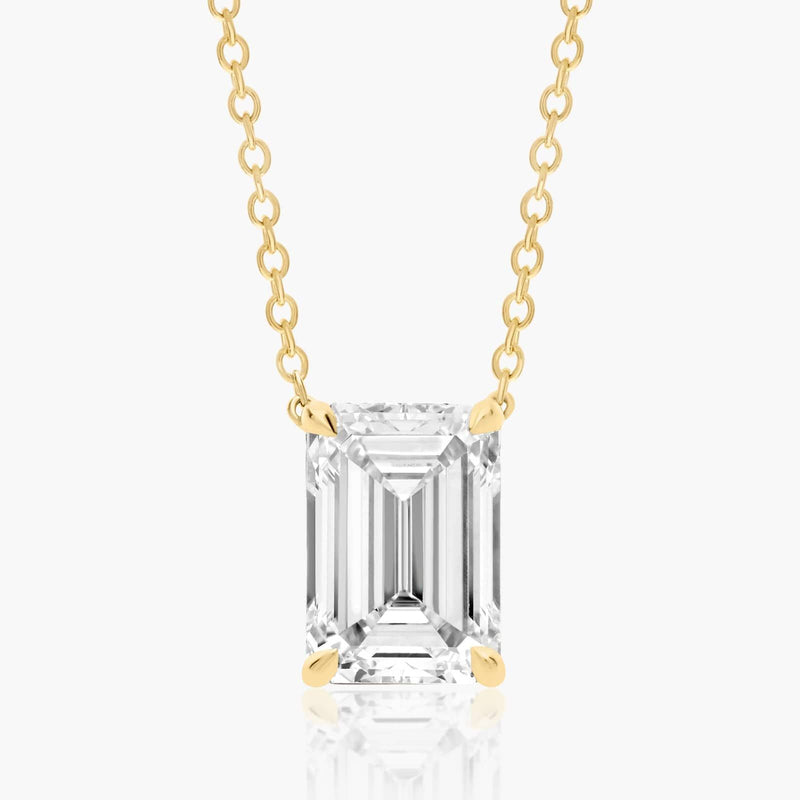 3ct  Brilliant Emerald cut Lab Diamond Solitaire Pendant in 9ct Yellow Gold