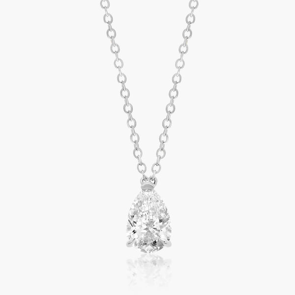 1ct Pear Shaped Lab Diamond Solitaire Pendant in 9ct White Gold