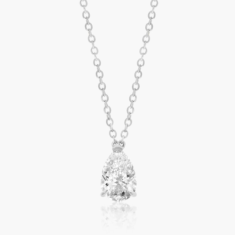 1ct Pear Shaped Lab Diamond Solitaire Pendant in 9ct White Gold