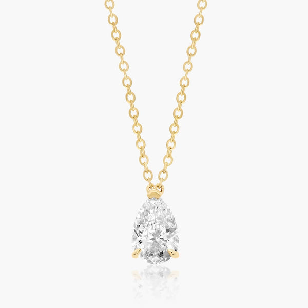 1ct Pear Shaped Lab Diamond Solitaire Pendant in 9ct Yellow Gold