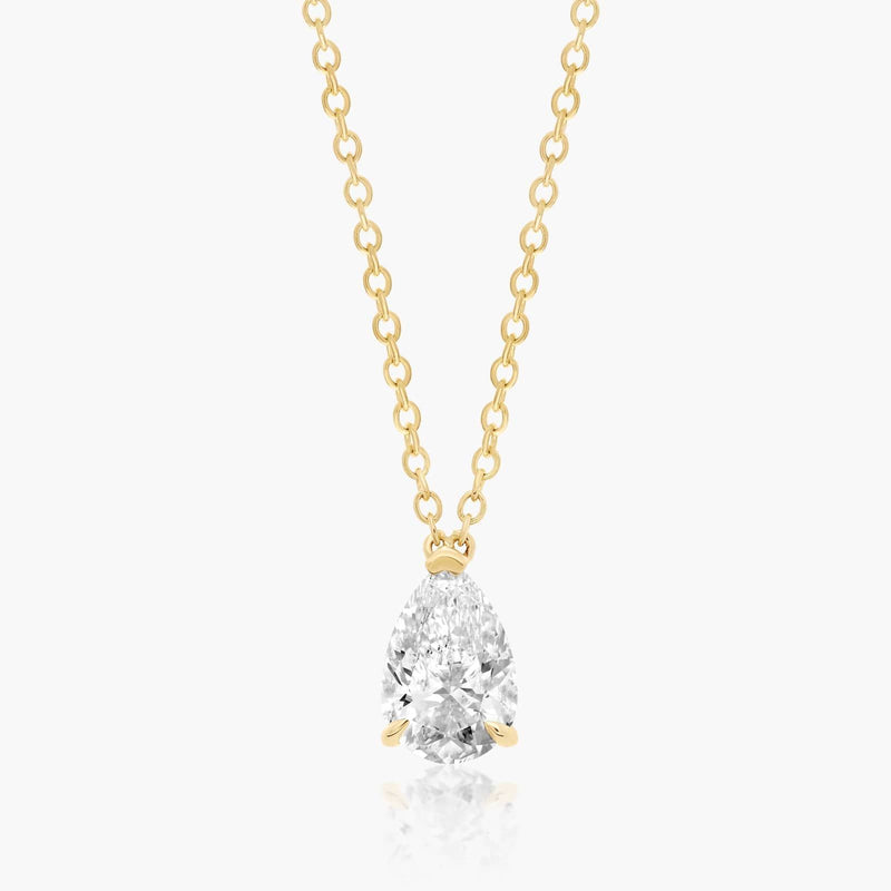 1ct Pear Shaped Lab Diamond Solitaire Pendant in 9ct Yellow Gold