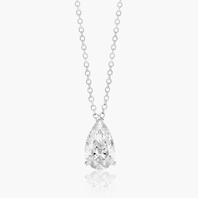 1.5ct Pear Shaped Lab Diamond Solitaire Pendant in 9ct White Gold