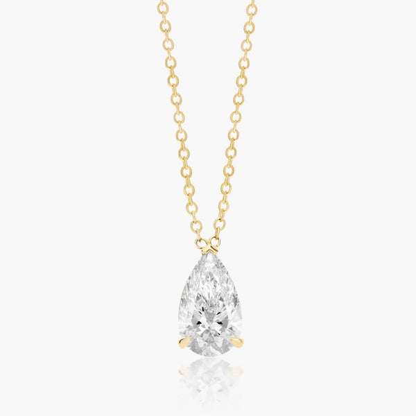 1.5ct Pear Shaped Lab Diamond Solitaire Pendant in 9ct Yellow Gold