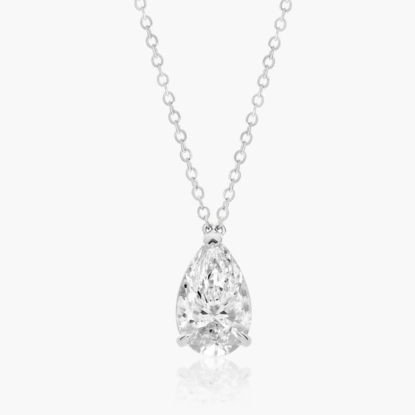 2.5ct Pear Shaped Lab Diamond Solitaire Pendant in 9ct White Gold