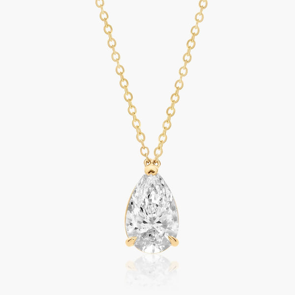 2ct Pear Shaped Lab Diamond Solitaire Pendant in 9ct Yellow Gold