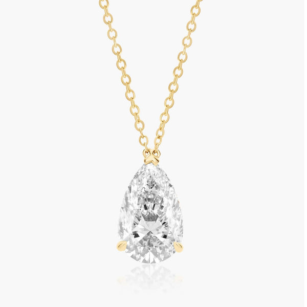 3ct  Pear Shaped Lab Diamond Solitaire Pendant in 9ct Yellow Gold