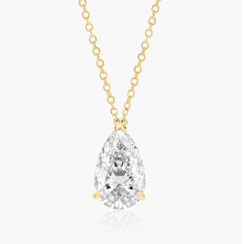 3ct  Pear Shaped Lab Diamond Solitaire Pendant in 9ct Yellow Gold