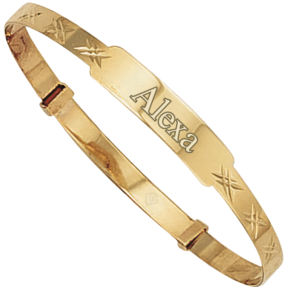 9ct Yellow Gold Diamond-Cut Expandable ID Baby Bangle
