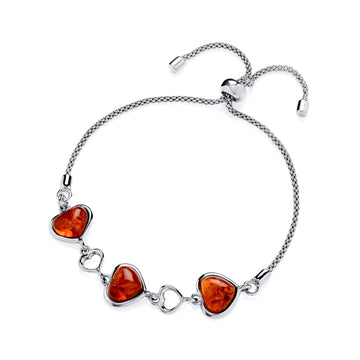 Sterling Silver Natural Baltic Amber Heart Pull Style Bracelet