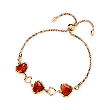 Gold On Sterling Silver Natural Baltic Amber Heart Pull Style Bracelet