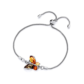 Sterling Silver Natural Baltic Amber Butterfly Pull Style Bracelet
