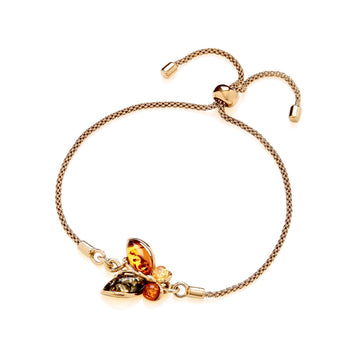 Gold On Sterling Silver Natural Baltic Amber Butterfly Pull Style Bracelet