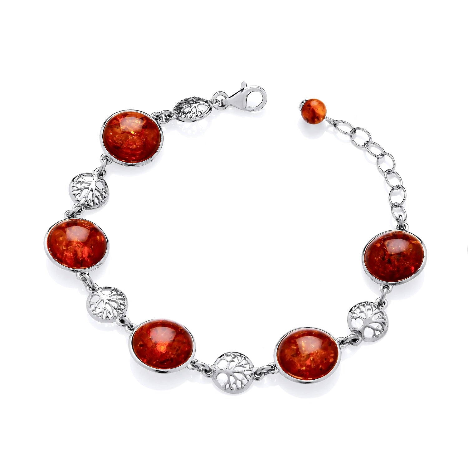 Sterling Silver Natural Baltic Amber Tree Of Life Bracelet