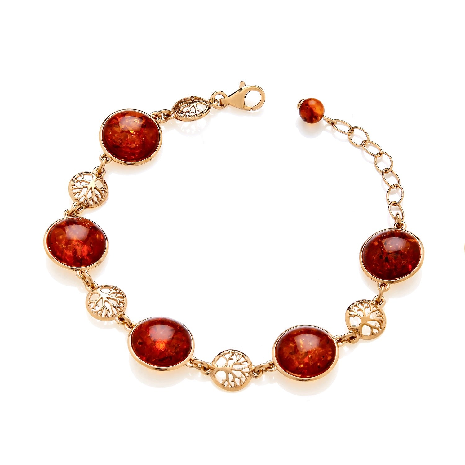 Gold On Sterling Silver Natural Baltic Amber Tree Of Life Bracelet