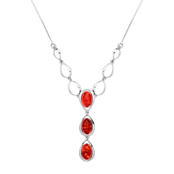 Sterling Silver Natural Baltic Amber Oval Cabochon Necklace