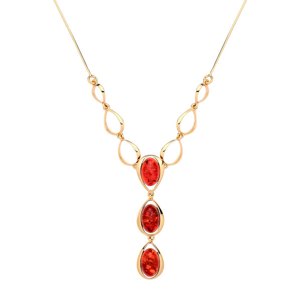 Gold On Sterling Silver Natural Baltic Amber Oval Cabochon Necklace