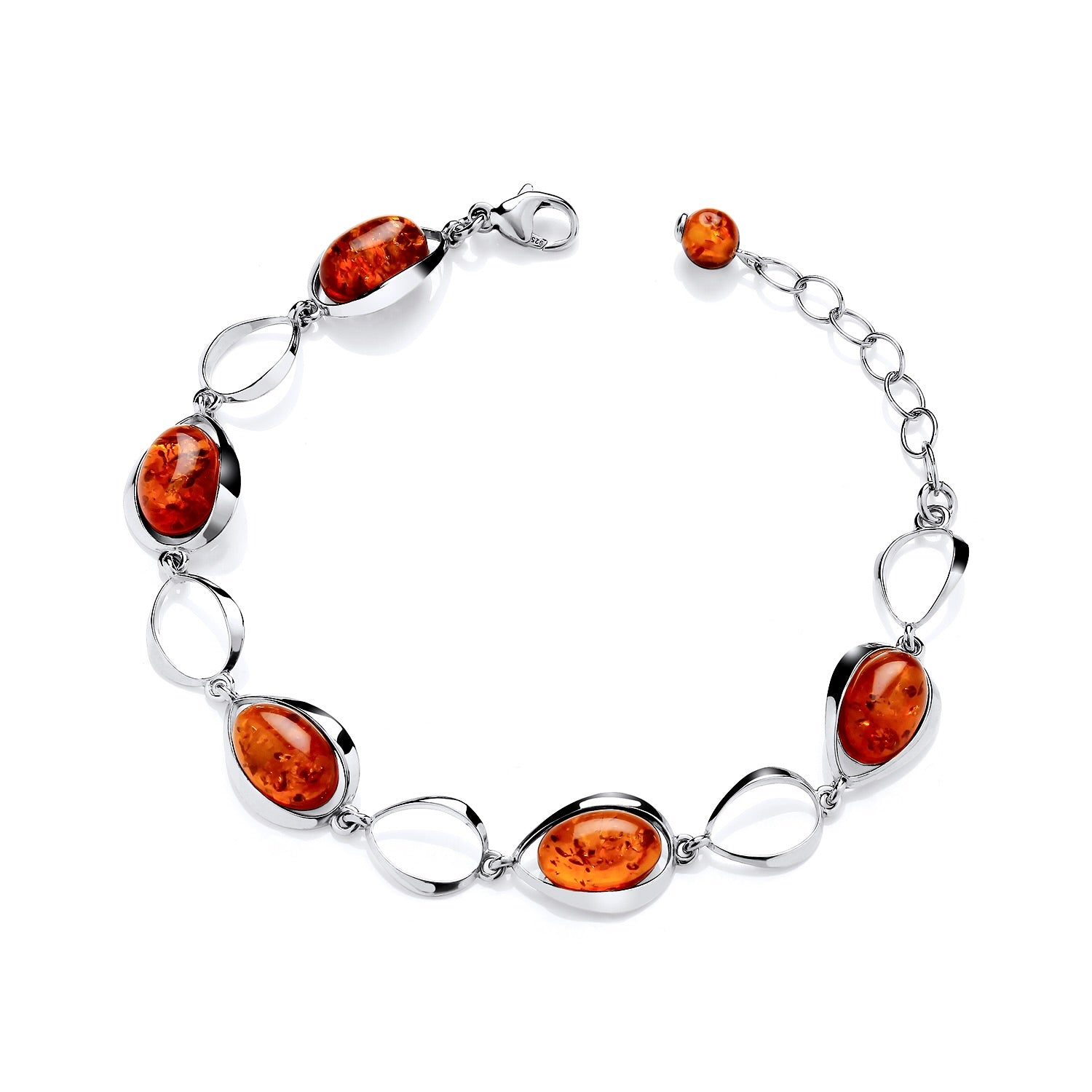 Sterling Silver Natural Baltic Amber Oval Cabochon Bracelet