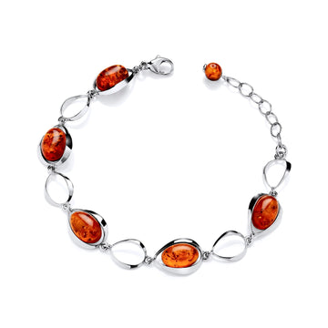 Sterling Silver Natural Baltic Amber Oval Cabochon Bracelet