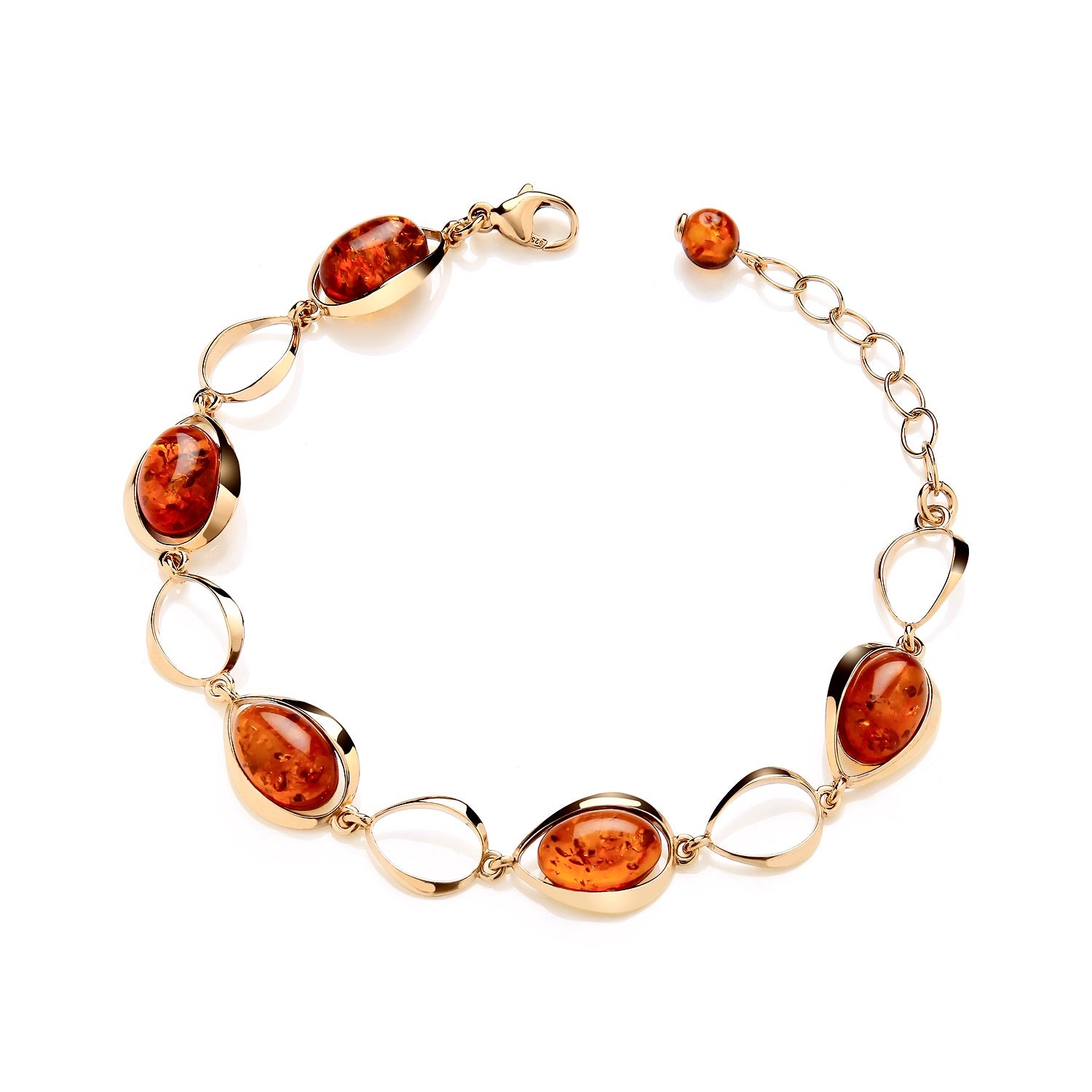 Gold On Sterling Silver Natural Baltic Amber Oval Cabochon Bracelet