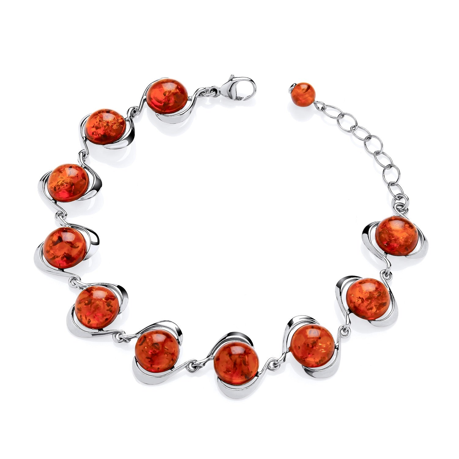 Sterling Silver Natural Baltic Amber Cabochon Bracelet