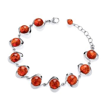 Sterling Silver Natural Baltic Amber Cabochon Bracelet