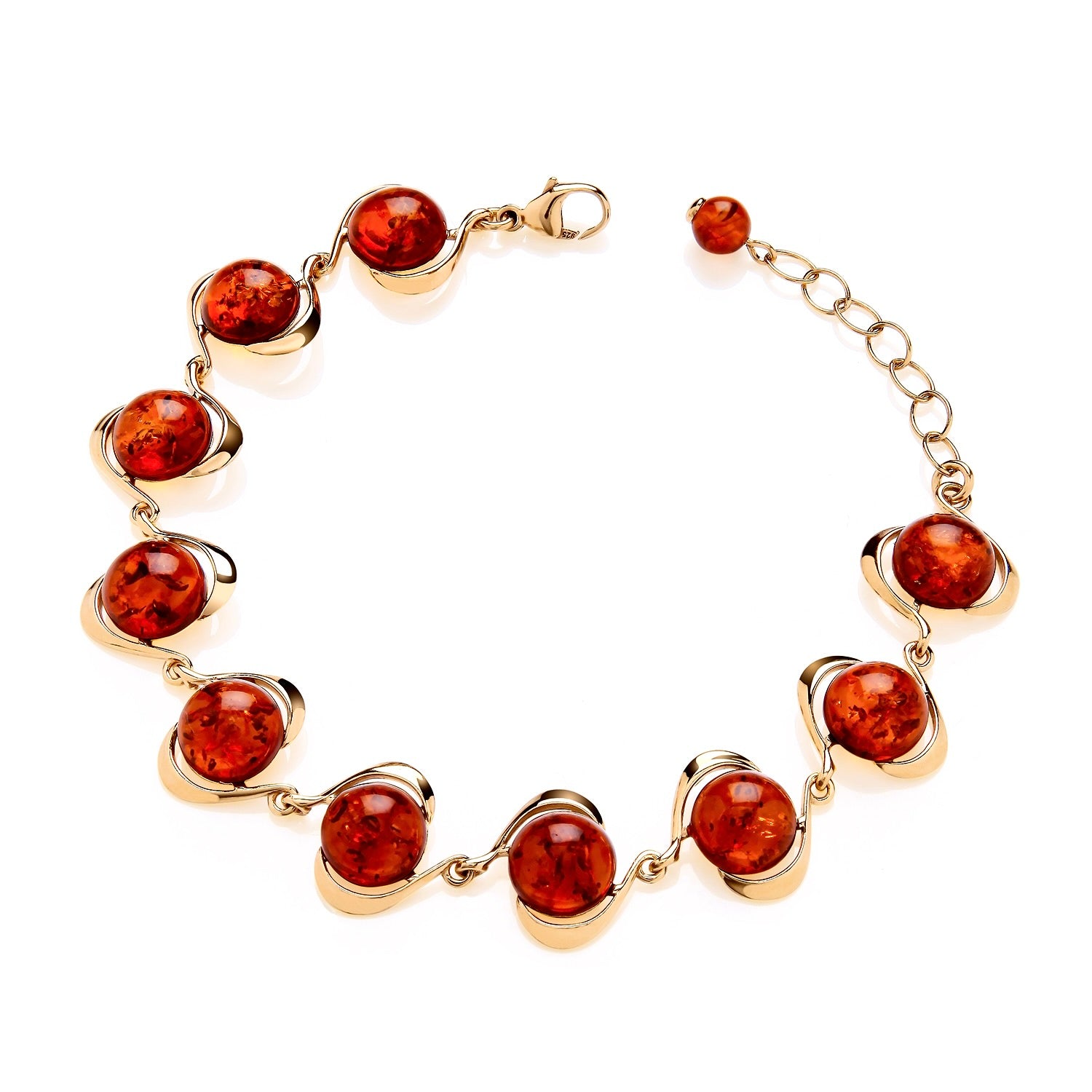 Gold On Sterling Silver Natural Baltic Amber Cabochon Bracelet