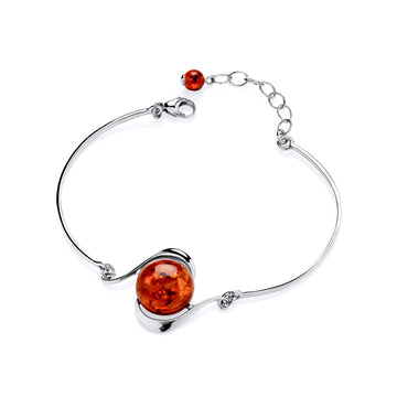 Sterling Silver Natural Baltic Amber Cabochon Bracelet Bangle