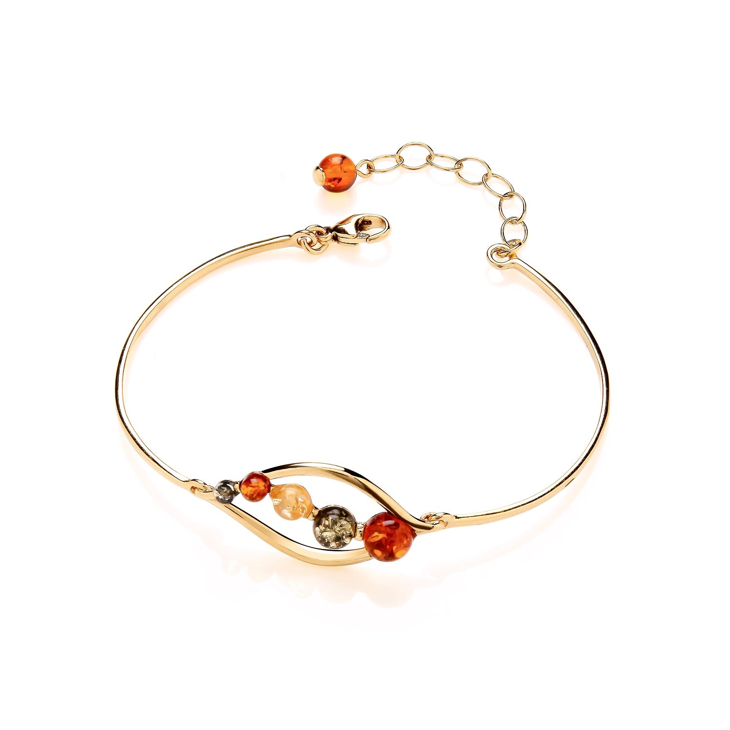 Gold on Sterling Silver Natural Baltic Amber Fancy Bracelet Bangle