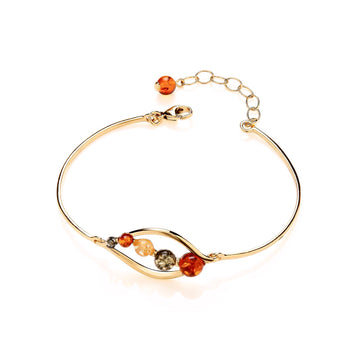 Gold on Sterling Silver Natural Baltic Amber Fancy Bracelet Bangle