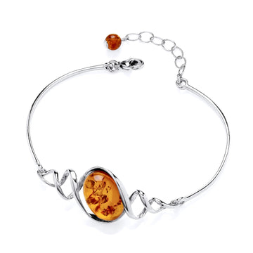 Sterling Silver Natural Baltic Amber Swirl Bracelet Bangle
