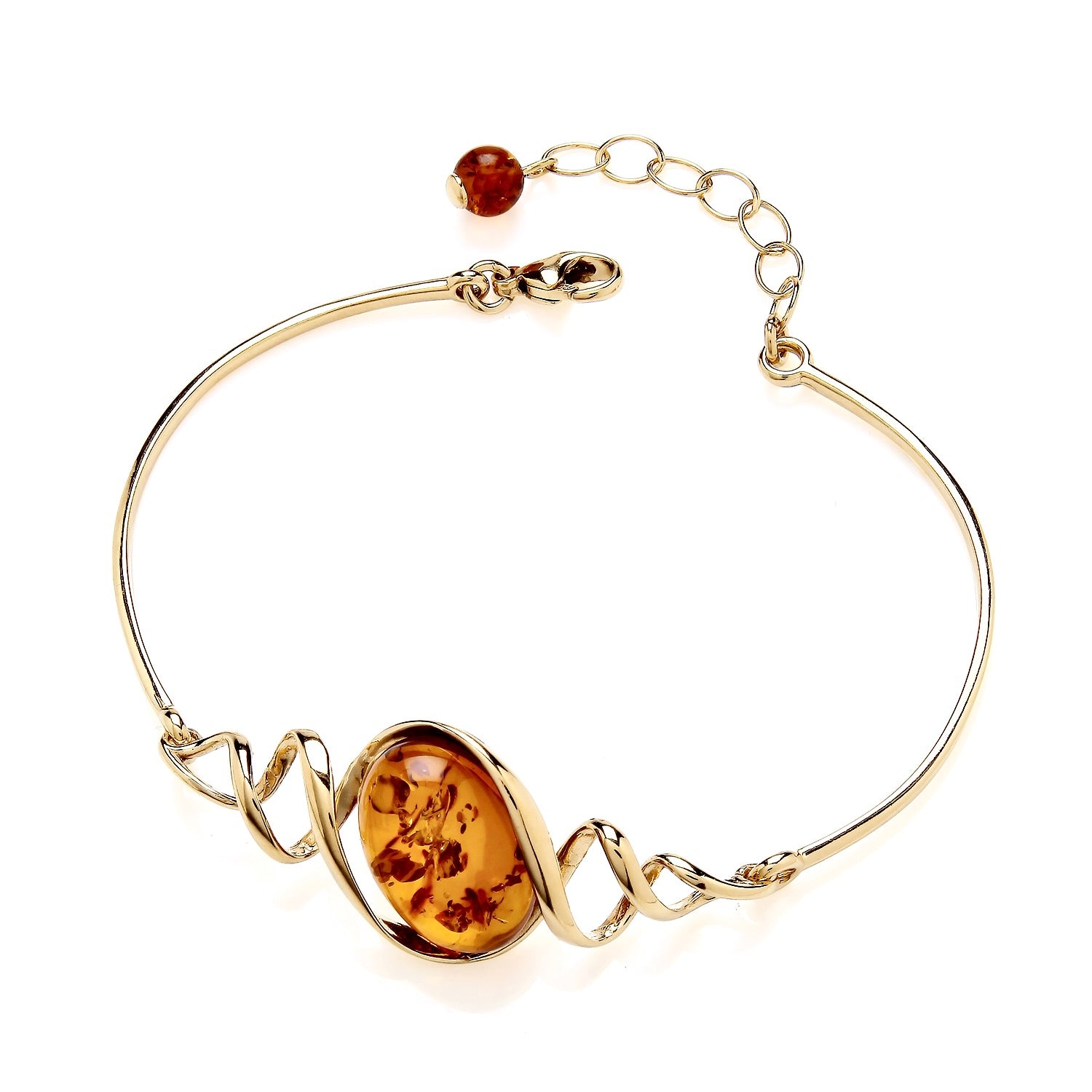 Gold on Sterling Silver Natural Baltic Amber Swirl Bracelet Bangle