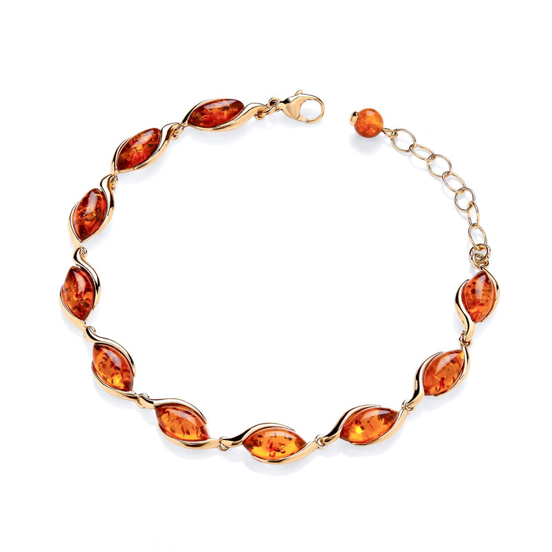 Gold on Sterling Silver Natural Baltic Amber Marquise Bracelet
