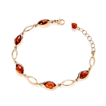 Gold on Sterling Silver Natural Baltic Amber Marquise Link Bracelet