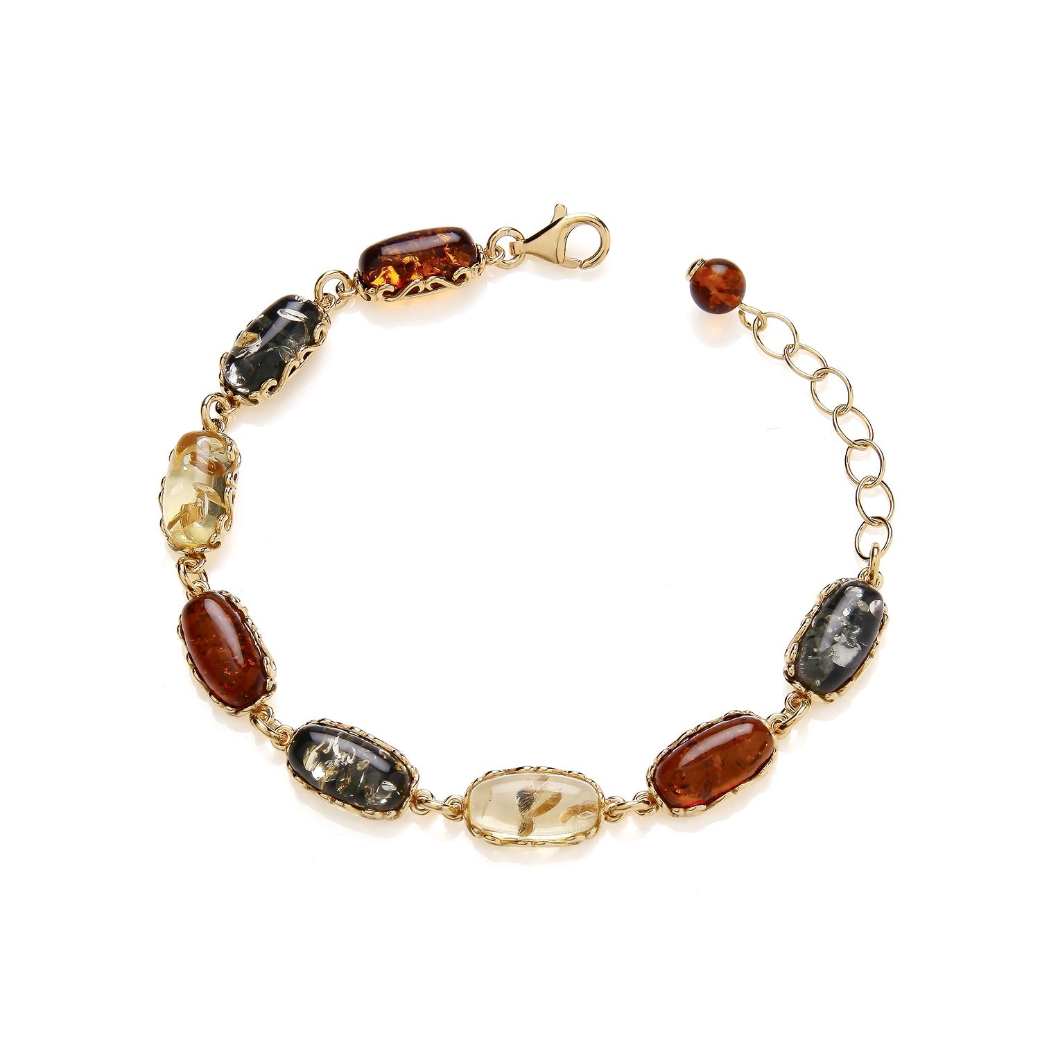 Gold on Sterling Silver Natural Baltic Amber Multi Oblong Bracelet