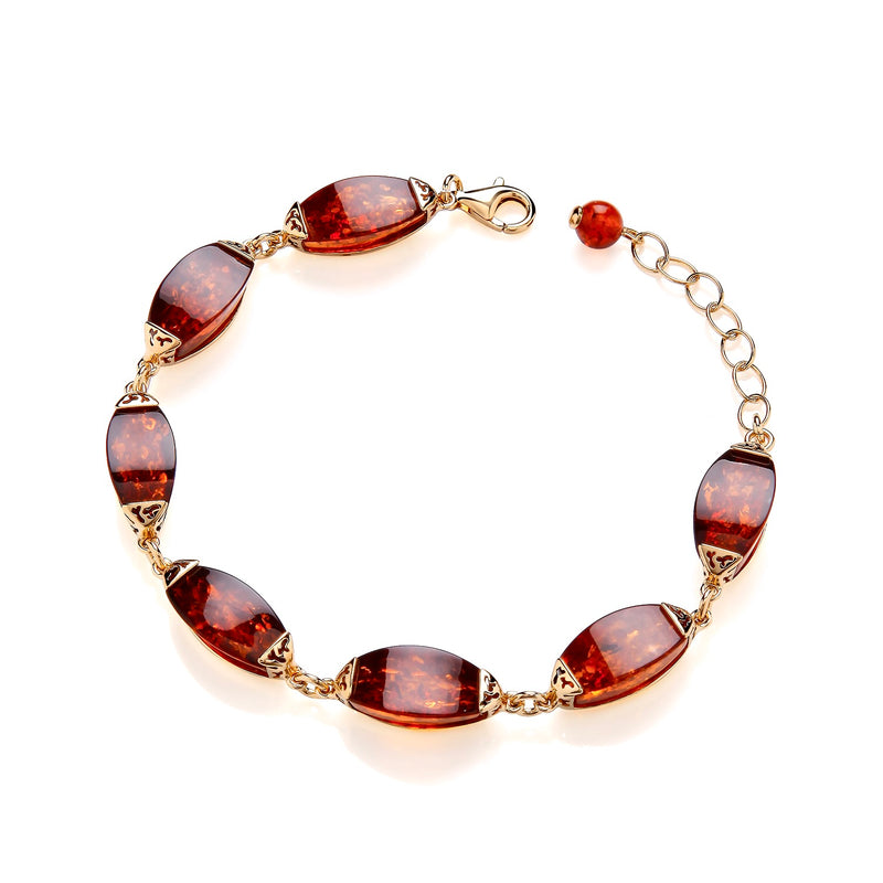 Gold on Sterling Silver Natural Baltic Amber Marquise Panel Bracelet