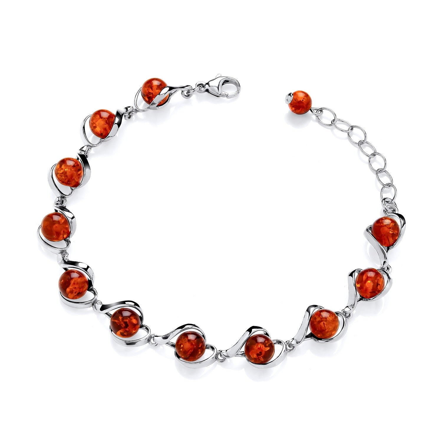 Sterling Silver Natural Baltic Amber Fancy Bracelet