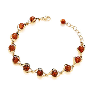 Gold on Sterling Silver Natural Baltic Amber Fancy Bracelet
