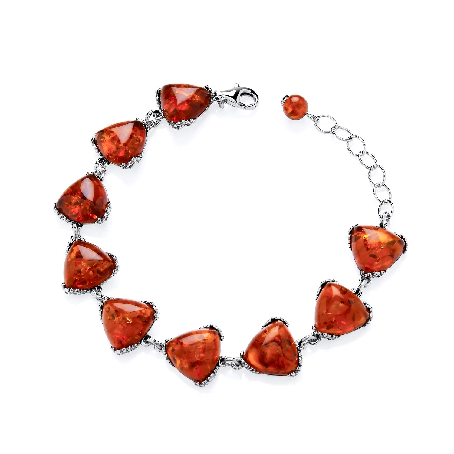 Sterling Silver Natural Baltic Amber Triangular Bracelet