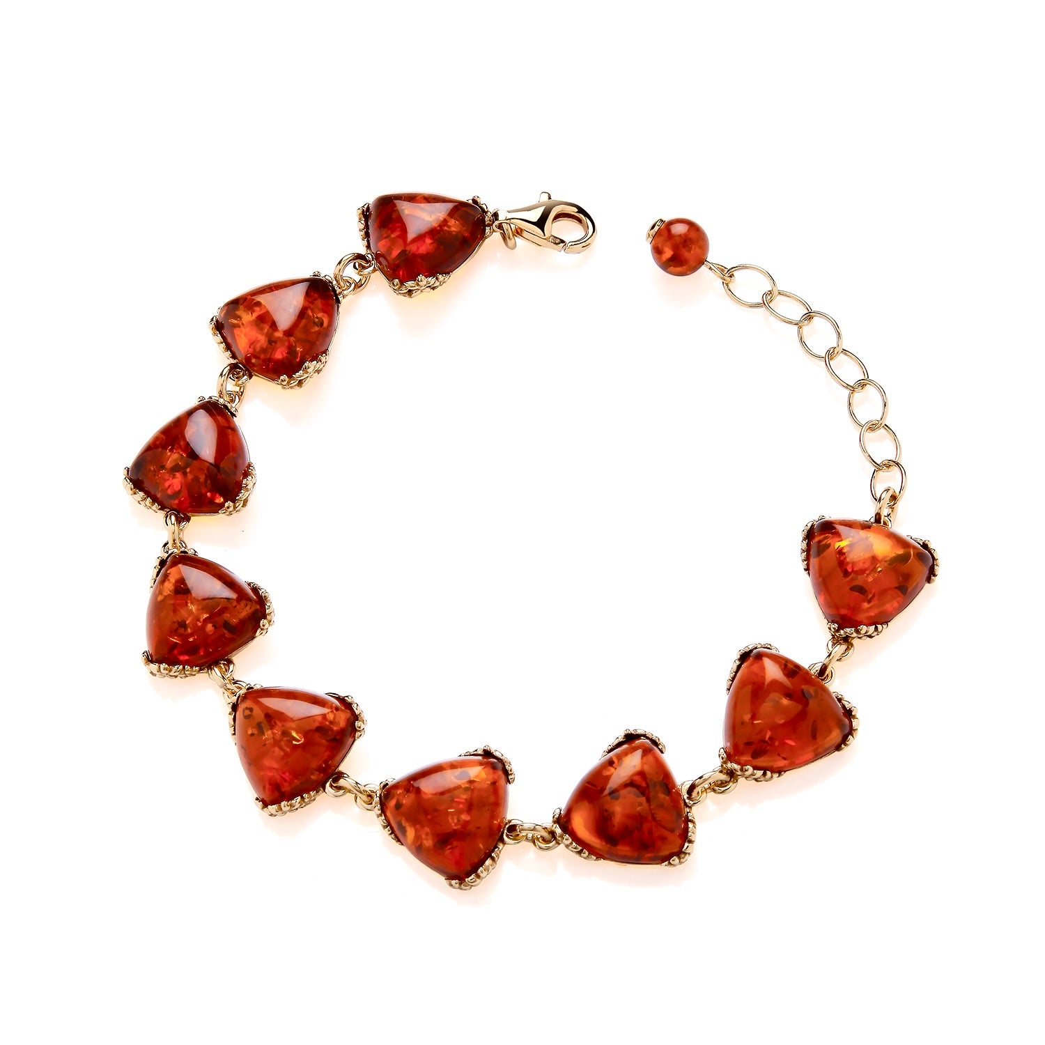 Gold on Sterling Silver Natural Baltic Amber Triangular Bracelet