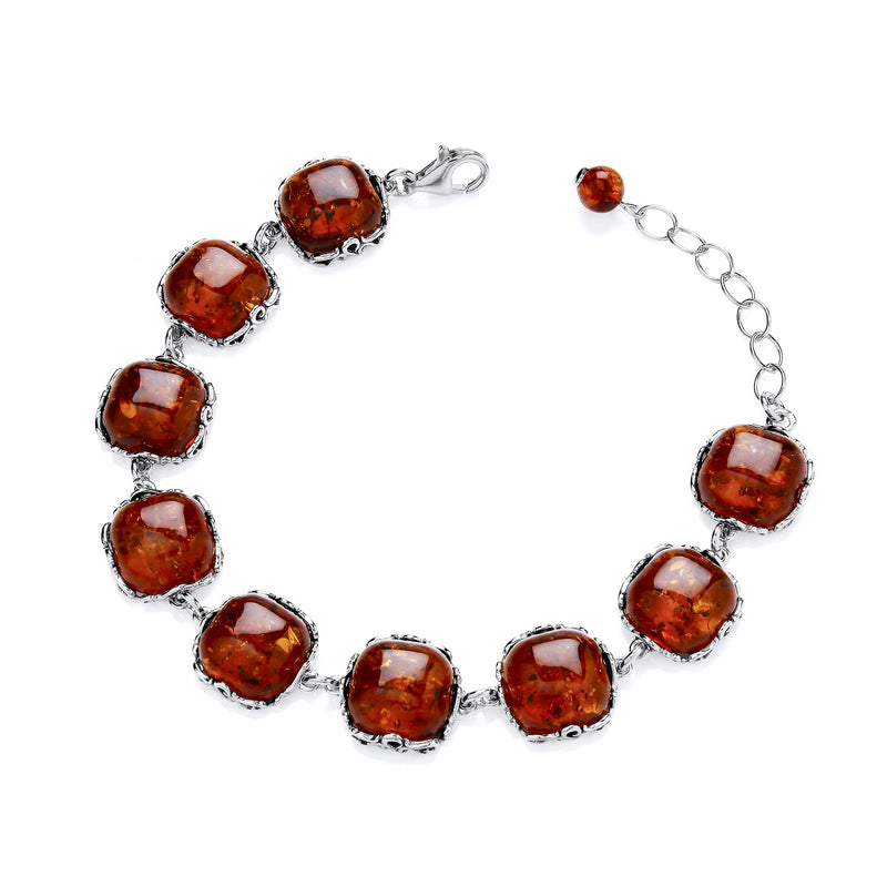 Sterling Silver Natural Baltic Amber Square Bracelet