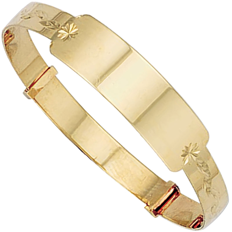9ct Yellow Gold Diamond-Cut Expandable ID Baby Bangle