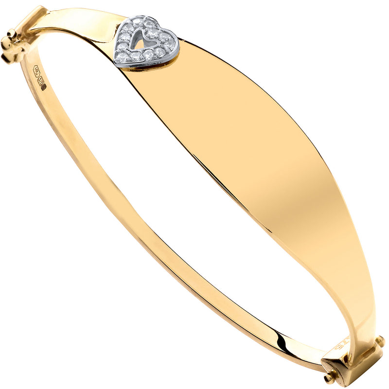 9ct Yellow Gold Oval ID Baby Bangle with CZ Heart