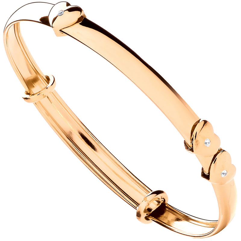 9ct Yellow Gold Expandable Baby Bangle with Floating CZ Heart