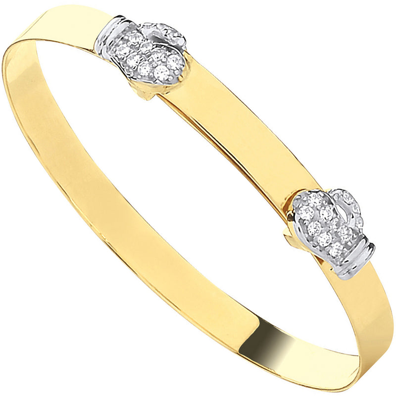 9ct Yellow Gold CZ Boxing Gloves Expandable Baby Bangle