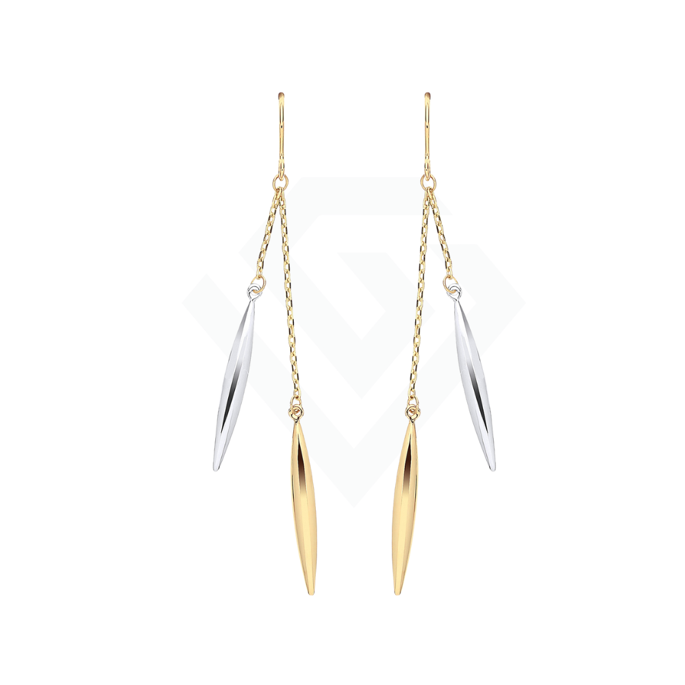9ct Yellow & White Gold Icicle-Shaped Hollow Drop Earrings