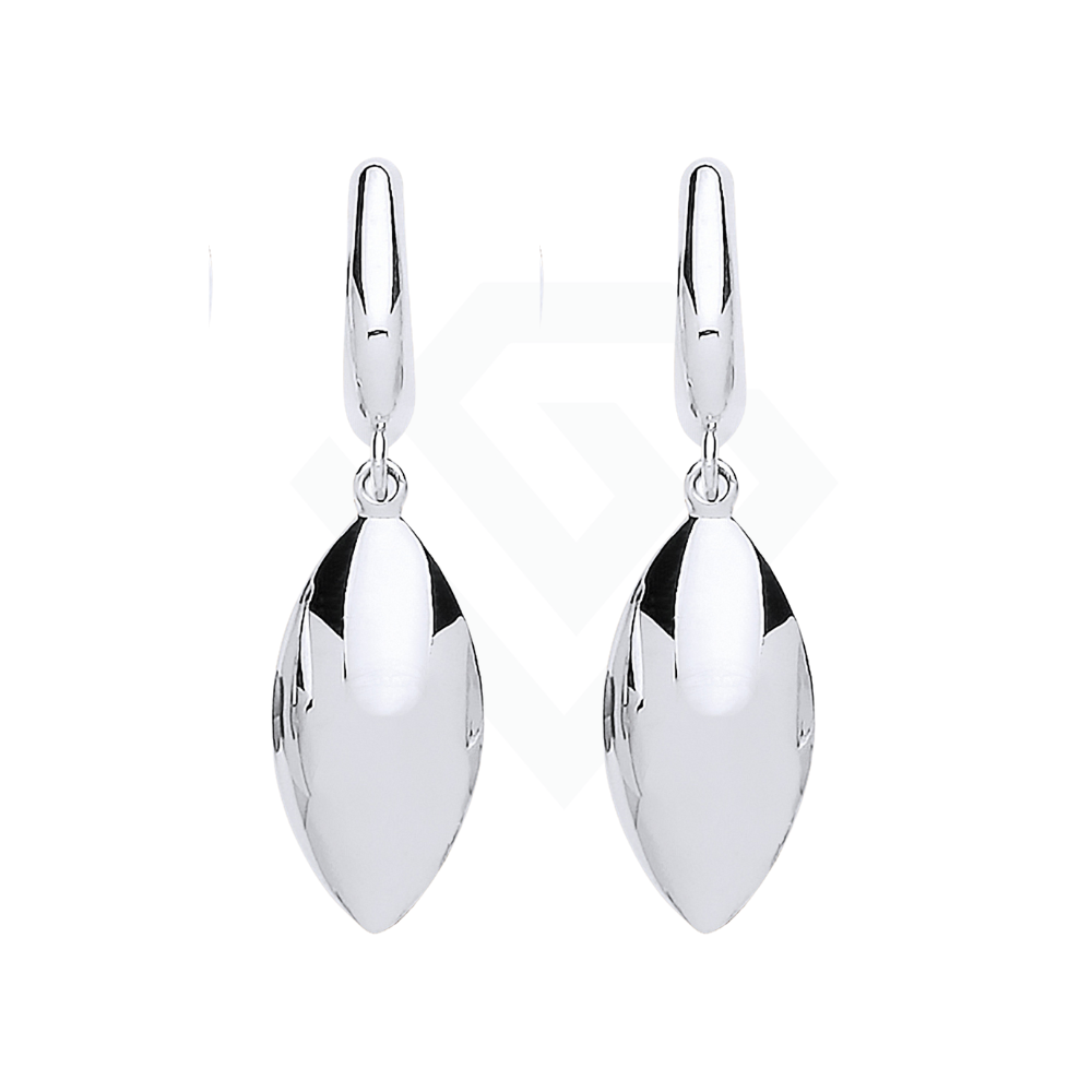 9ct White Gold Hollow Marquise-Shaped Drop Earrings